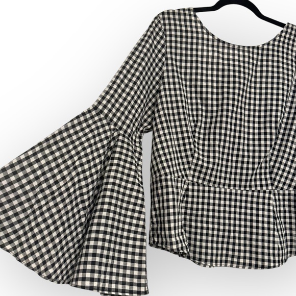 (SOLD) NANETTE LEPORE Gingham Bell-Sleeve Top, Large, Black/White - Picture 6 of 13